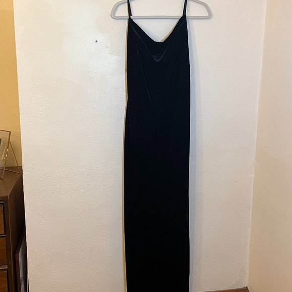 1990s/2000s Ann Taylor Loft Black Velvet Cowl Neck Satin Strapped Evening Gown - Picture 2 of 6